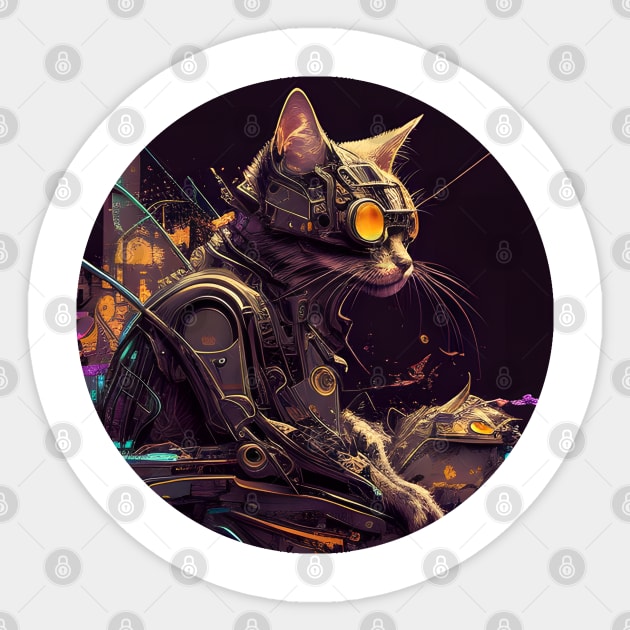 Cyberpunk Cat Thou Shalt Not try Me - Love Cats Sticker by Jason Smith